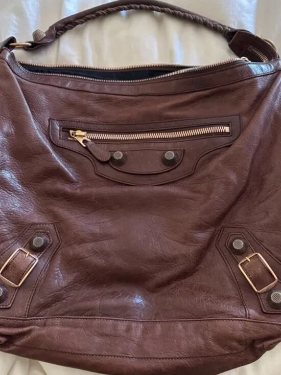 Auth Balenciaga Brown Castagna Agneau Rose G21 Hardware Day Hobo Bag - Picture 3 of 12